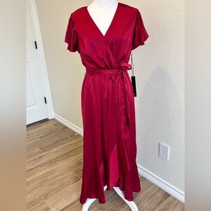 New Nicole Miller Red Faux Wrap Dress Size S
